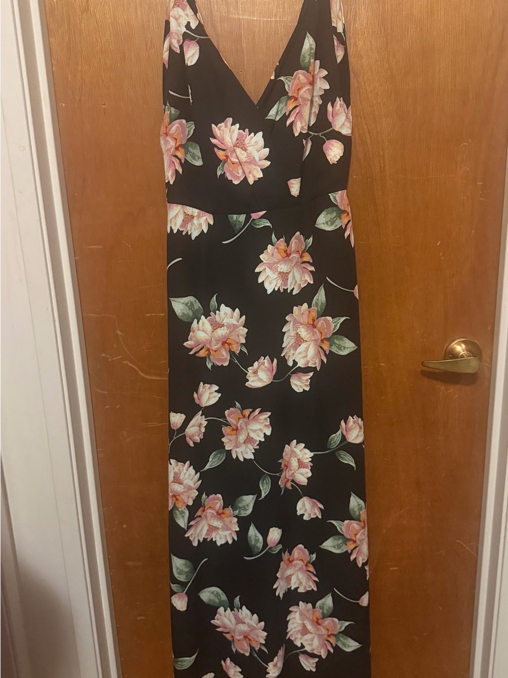 Lush Black Maxi Dress with Pink Floral Print